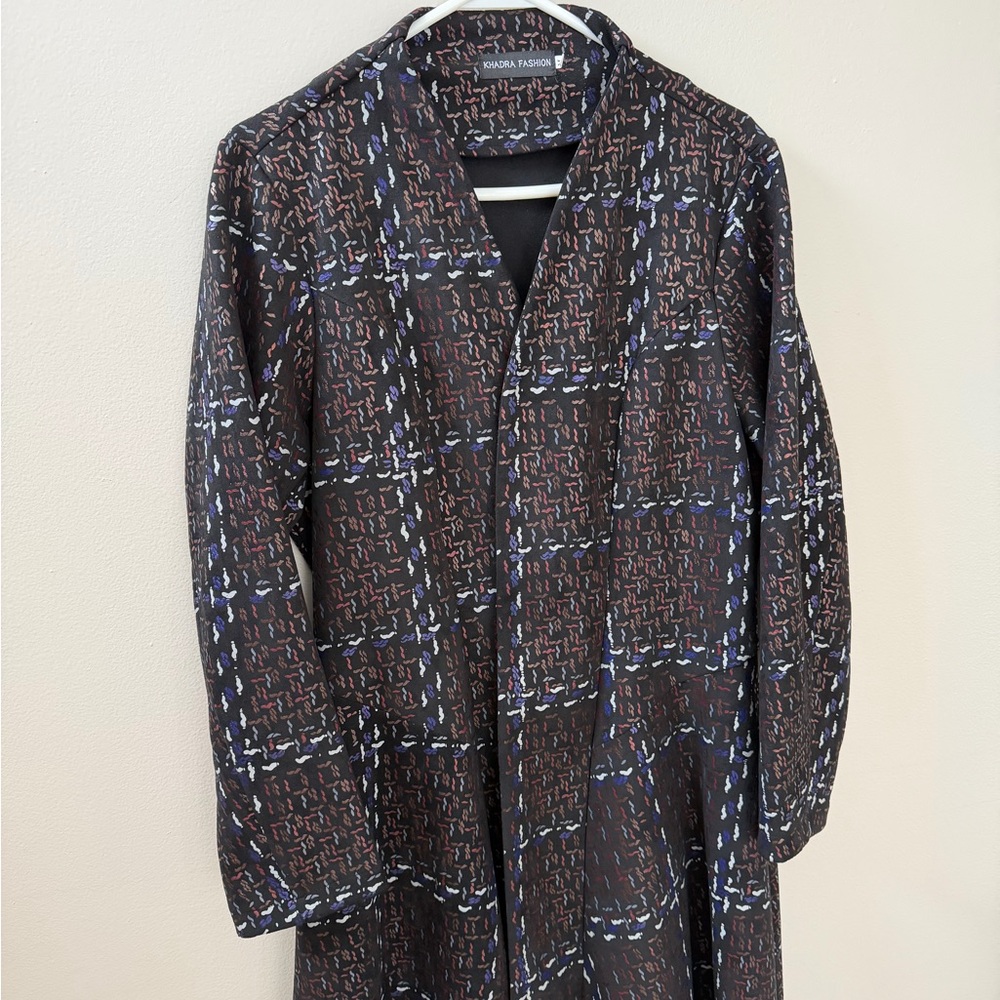 Plaid Patterned Long Coat, Sz M - Picture 2 of 13